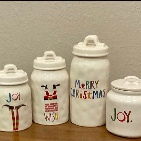 2017 Rae Dunn Christmas Canisters Merry Christmas Wish Joy and Joy Sm Chubby - Picture 2 of 2